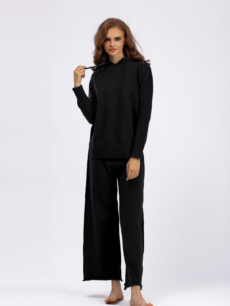 Long Sleeve Hooded Sweater and Knit Pants Set