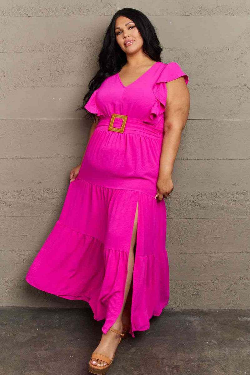 GeeGee Fancy Fizz Plus Size Tiered Side Slit Maxi Dress