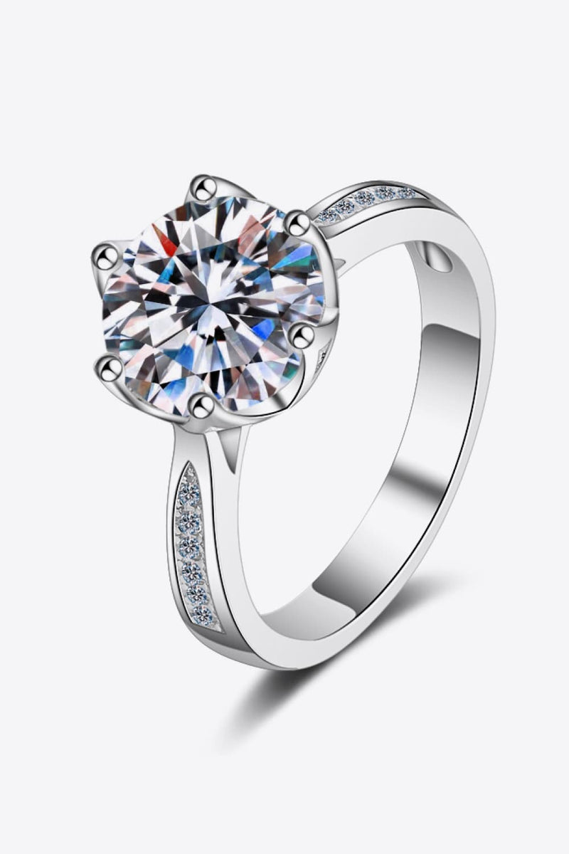 Moissanite Rhodium-Plated Side Stone Ring