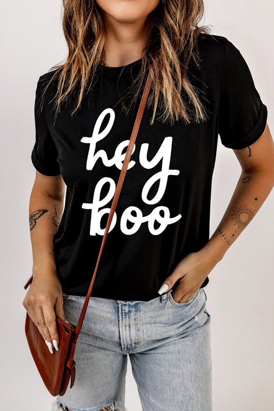 HEY BOO Graphic Round Neck