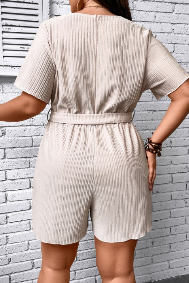 Size Tie Waist Surplice Neck Romper