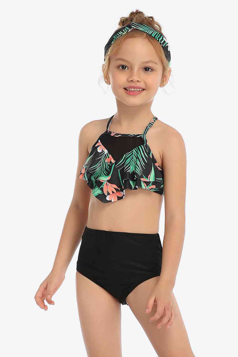 Botanical Print Ruffled Two-Piece Swim Set