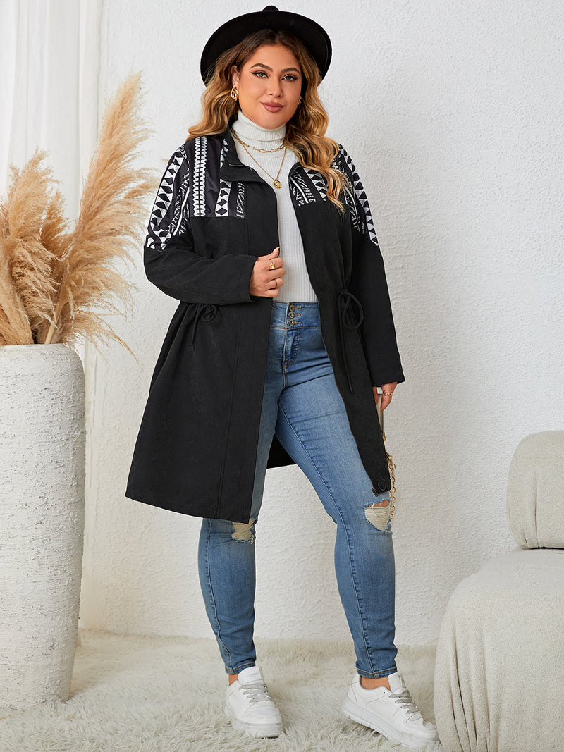 Plus Size Drawstring Waist Trench Coat