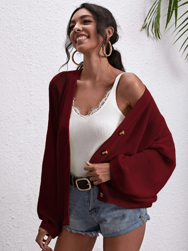 Button Down Dropped Shoulder Cardigan