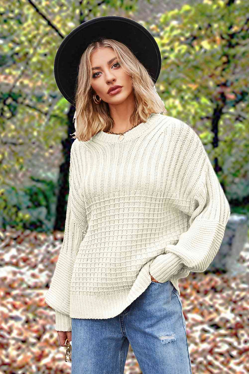 Round Neck Lantern Sleeve Sweater